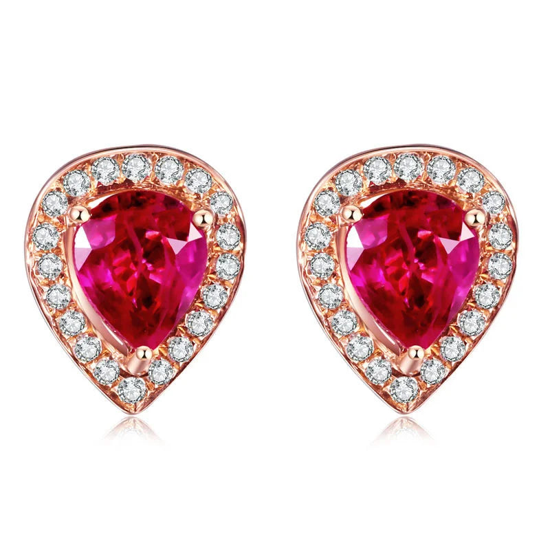 Rose Gold Color Ruby Red Water Drop Stud EarringsEarrings