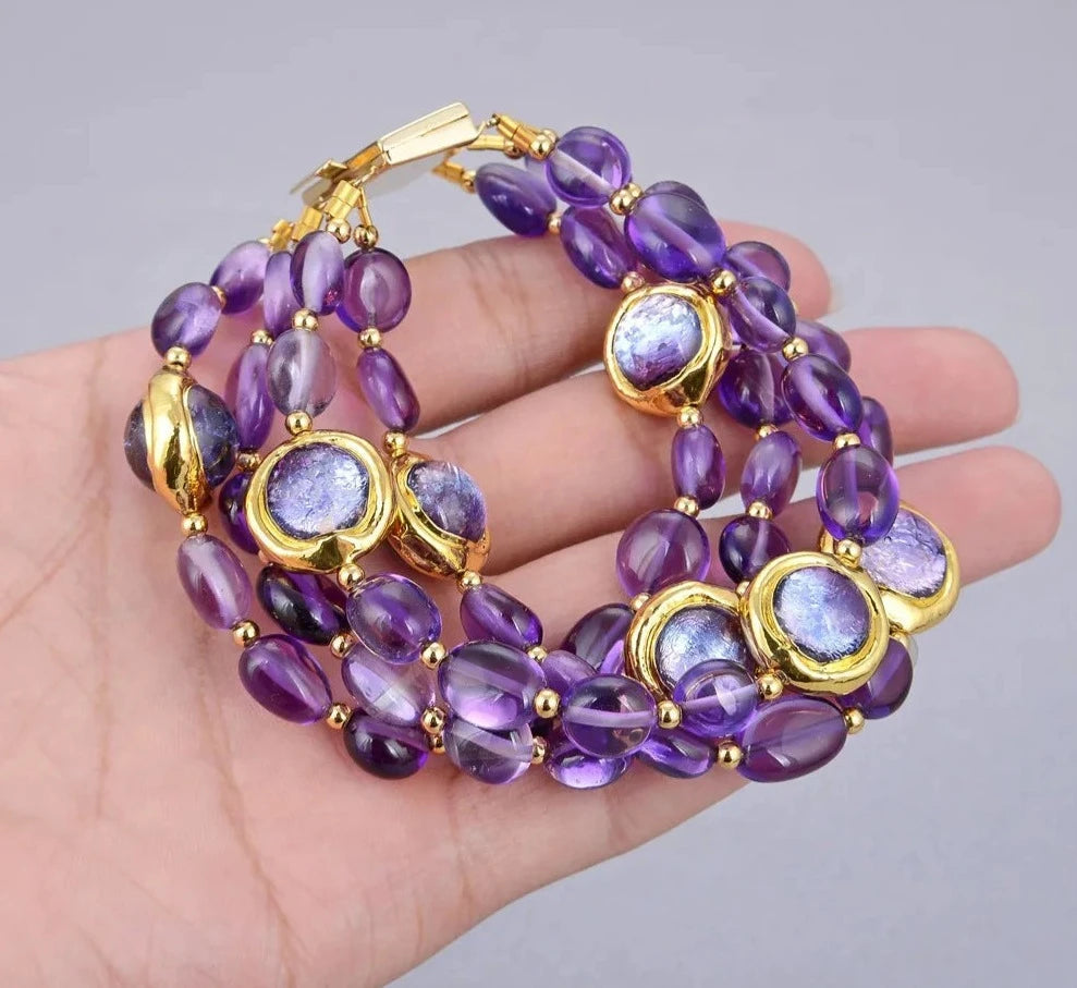 4Rows Natural Purple Amethysts Rough With Electroplated Edge