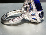 15*15mm Huge Princess Cut Sapphire Silver RingRing