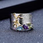 Topaz Amethyst Peridot Cocktail 925 Sterling Silver RingRing