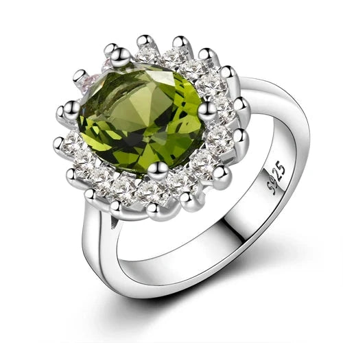 Luxury Peridot Flower Silver Ring for Women10Olive