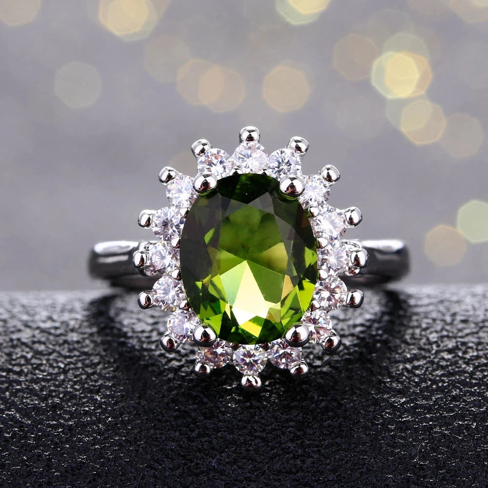 Luxury Peridot Flower Silver Ring for Women