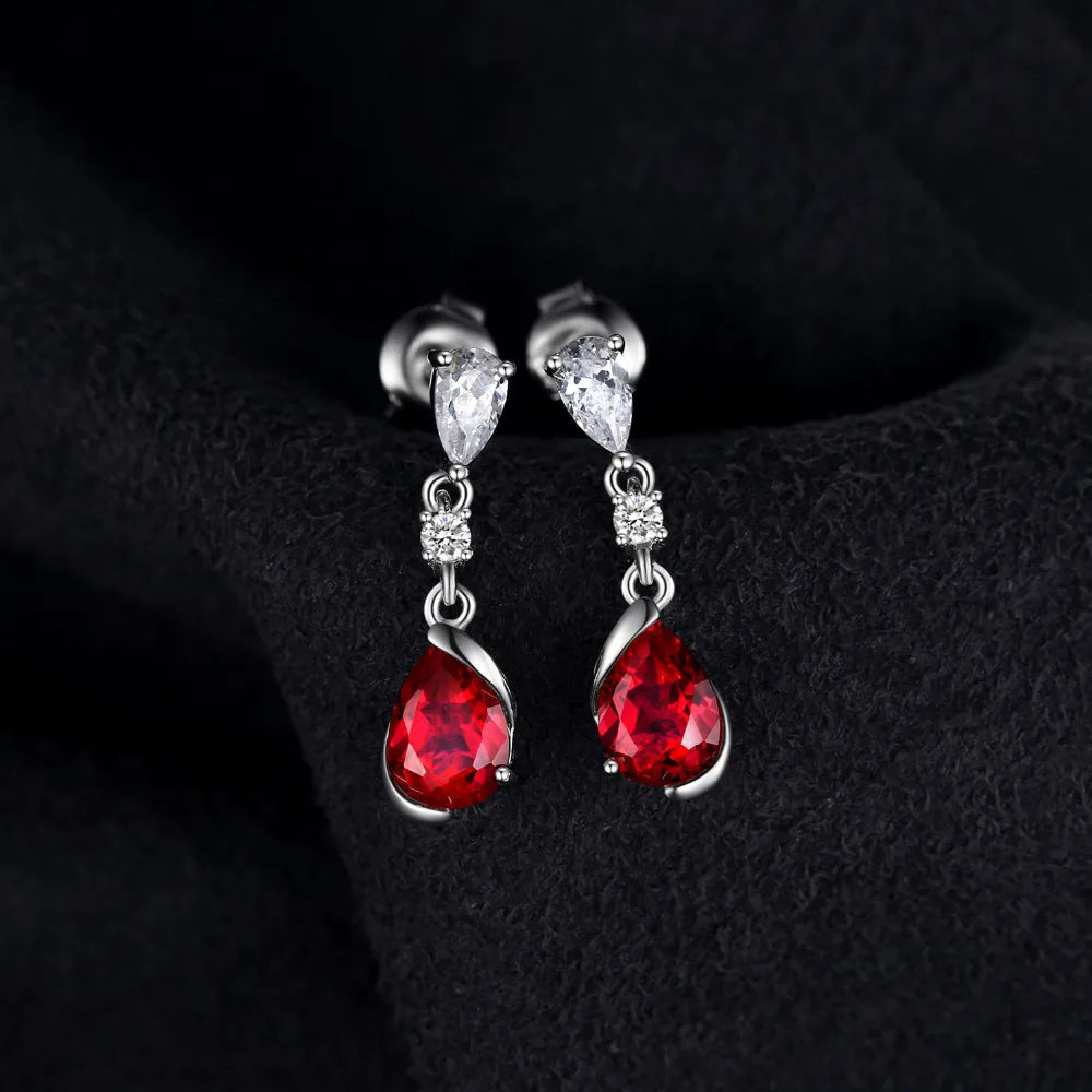 1.9ct Pear Red Ruby 925 Sterling Silver Drop Earrings