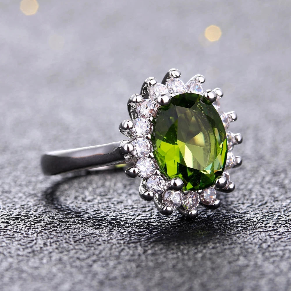 Luxury Peridot Flower Silver Ring for Women