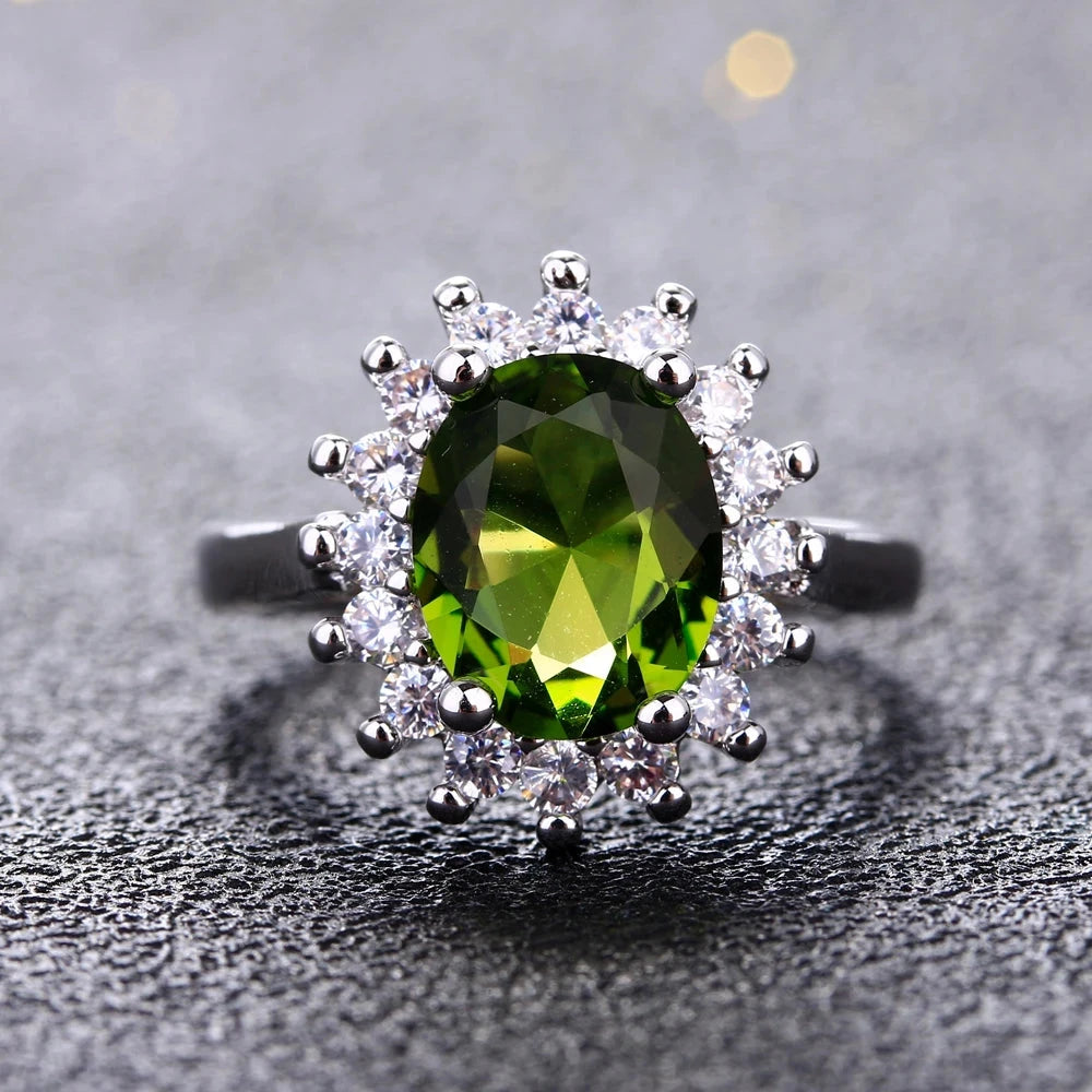 Luxury Peridot Flower Silver Ring for Women