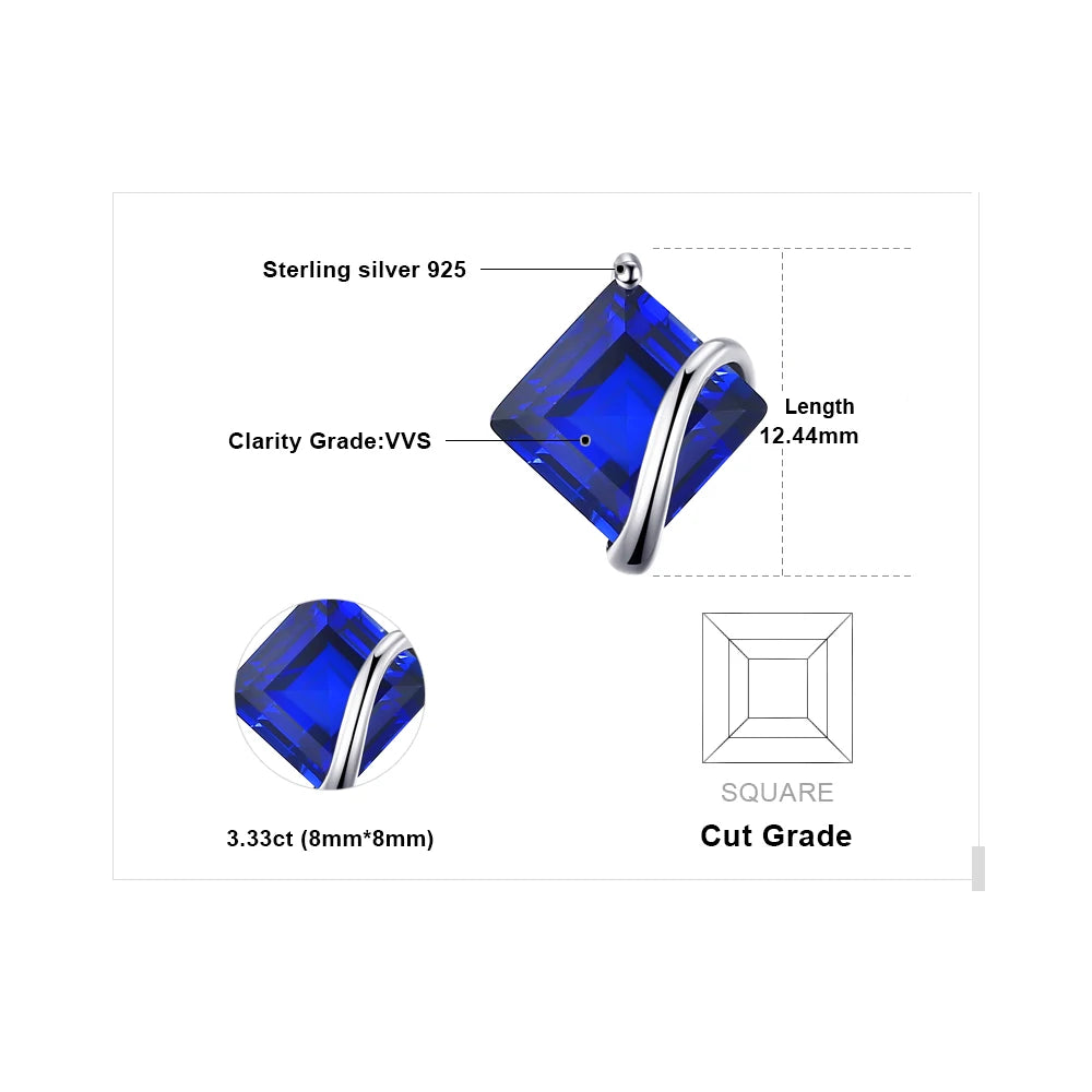 3.3ct Square Created Blue Sapphire 925 Sterling Silver Pendant (only)