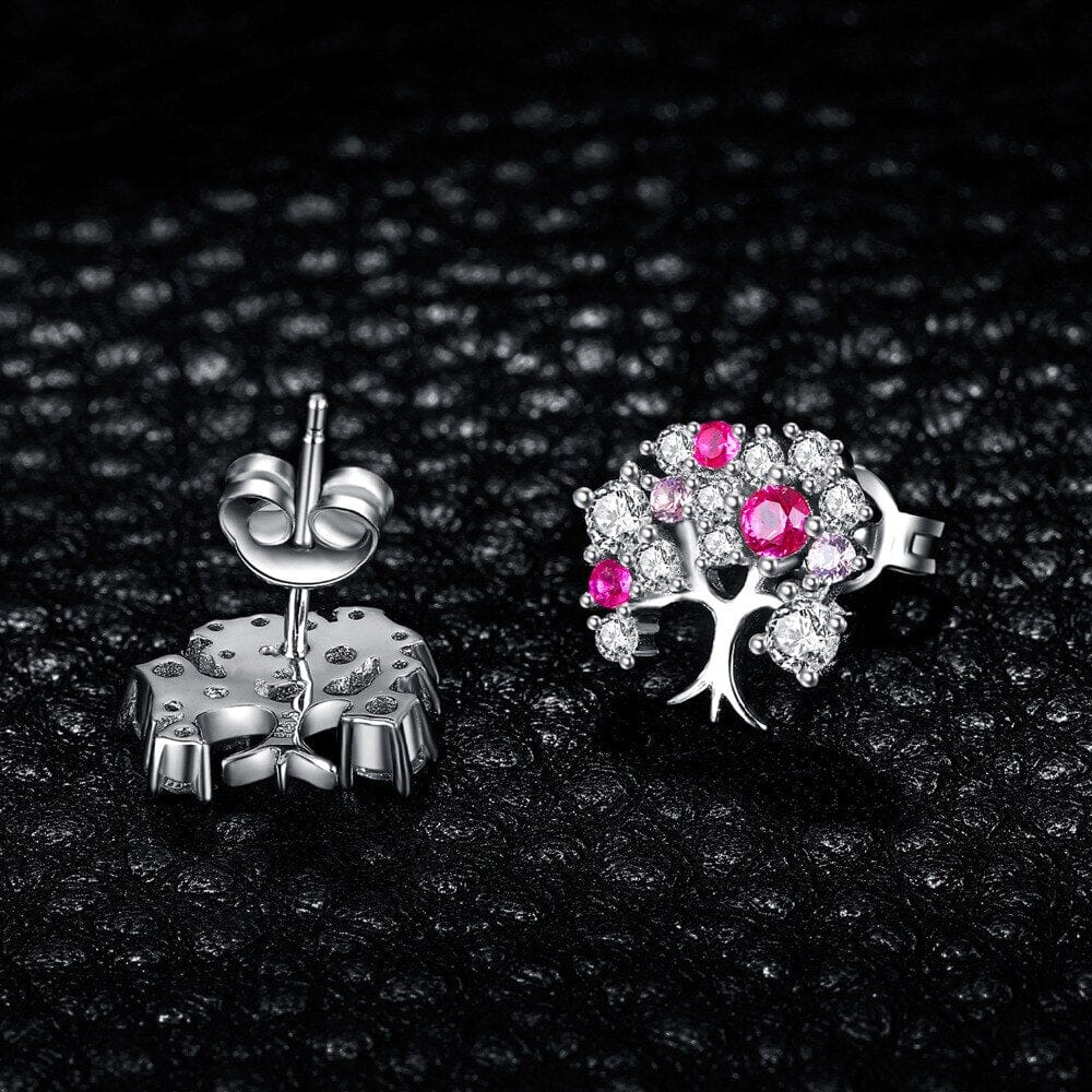 Tree of Life Ruby 925 Sterling Silver Stud EarringsNecklaces