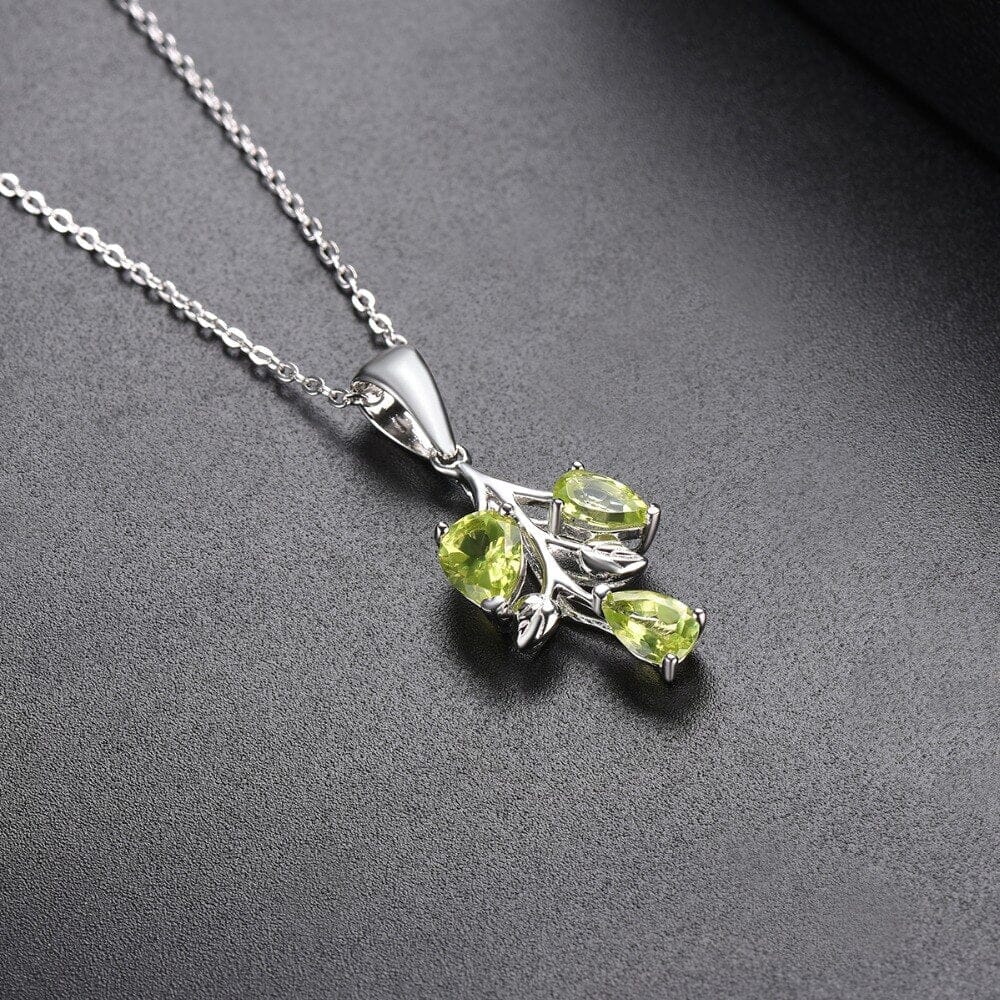 Leaves&Branches Peridot Pendant Solid 925 Sterling Silver Gemstone NecklaceNecklace