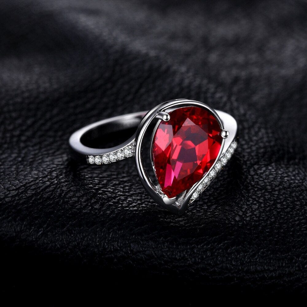 4.9ct Ruby Water Drop Pear Silver RingRing