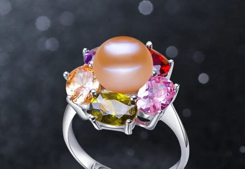 5 Gemstones and a Pearl Resizable Silver RingRing