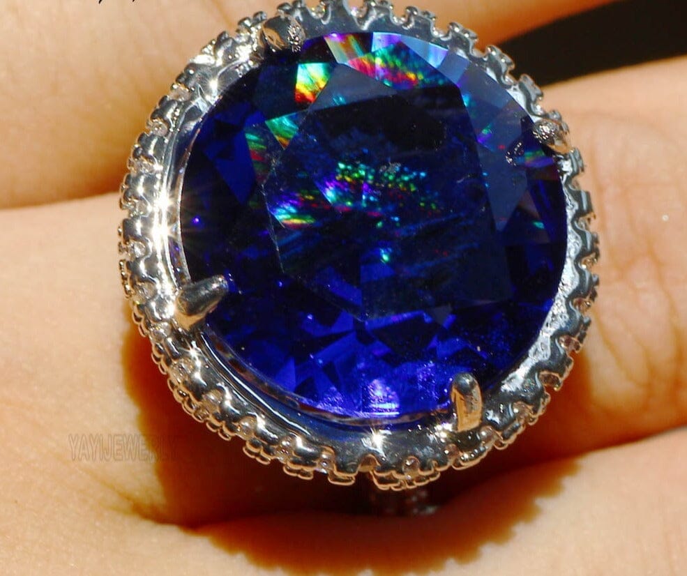 15*15mm Huge Princess Cut Sapphire Silver RingRing