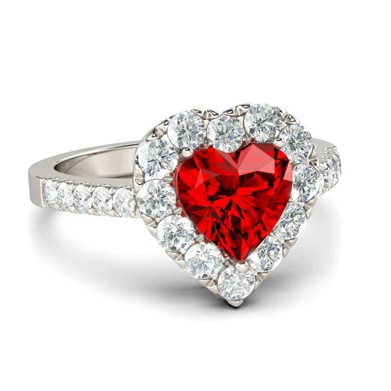Garnet Zirconia Heart for Women Jewelry RingNJ58Silver