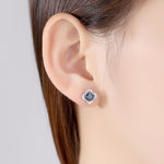 Sapphire Gemstone 925 Sterling Silver Flower Stud EarringsEarrings
