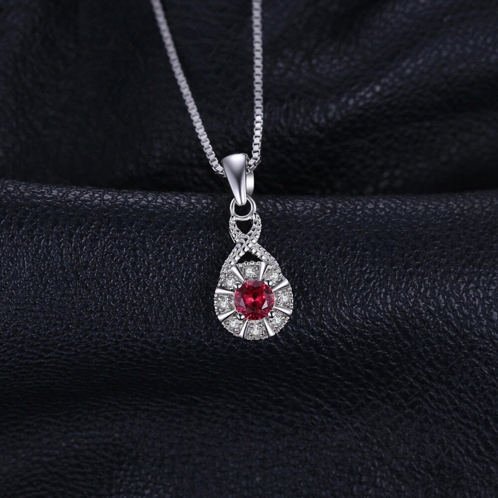 Infinity Ruby 925 Sterling Silver Halo Pendant Necklace for Woman0