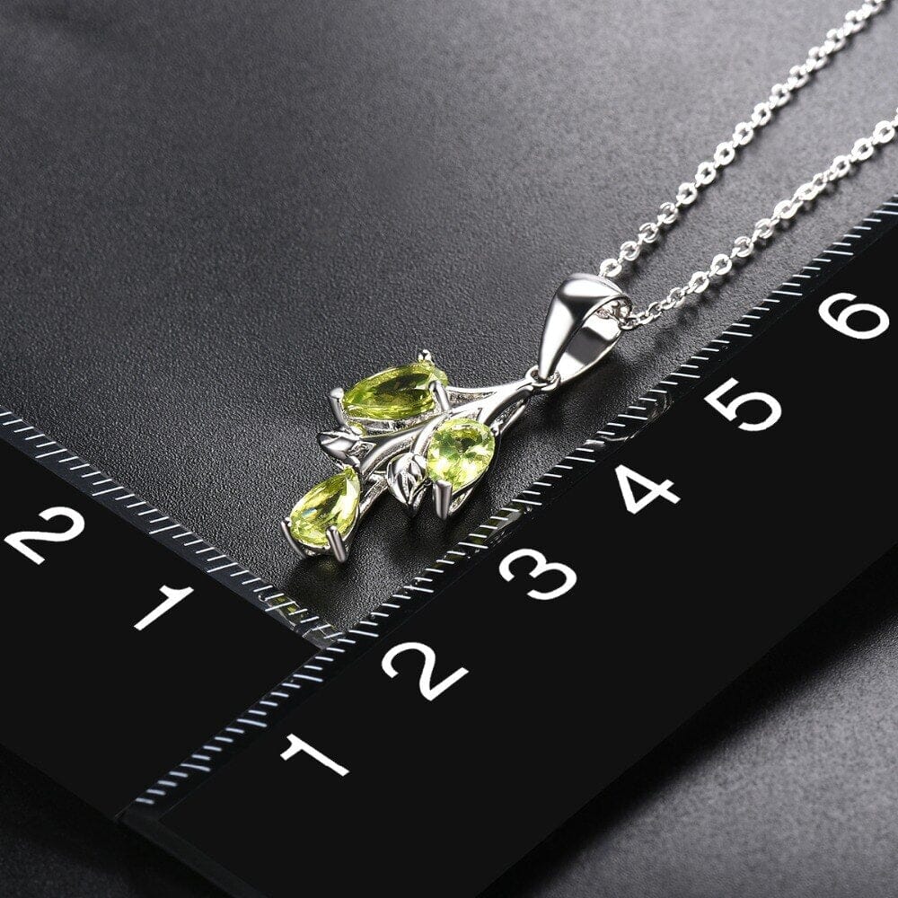 Leaves&Branches Peridot Pendant Solid 925 Sterling Silver Gemstone NecklaceNecklace