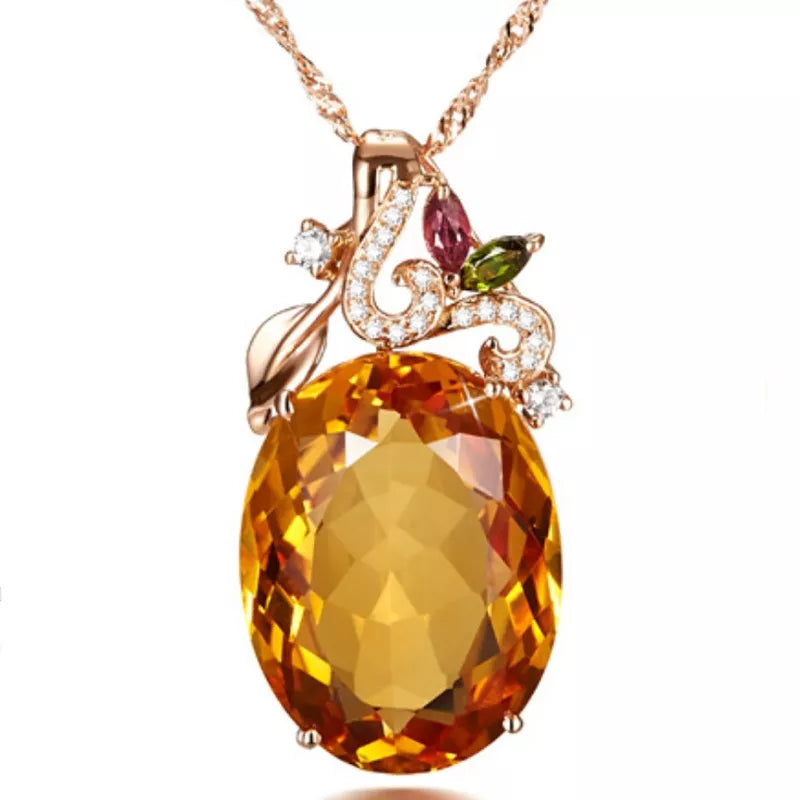 Oval Citrine Gemstone Pendant Classic Rose Gold NecklaceNecklace