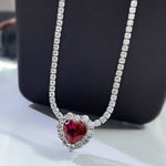 8*8mm Heart Ruby Diamond Pendant 925 Sterling Silver NecklaceNecklace