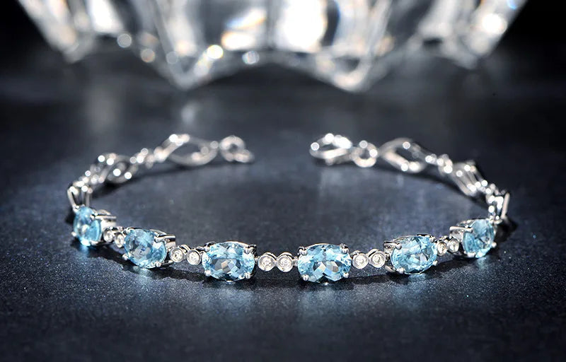 Silver Sky Blue Aquamarine Bracelets Gemstone