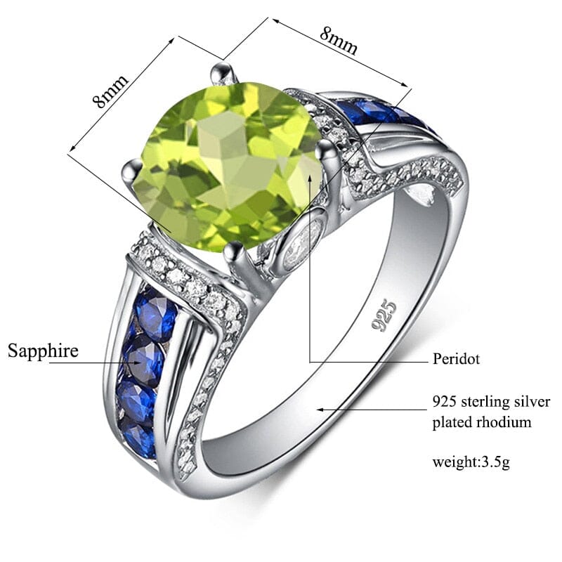 Solitaire Cut Peridot and Sapphire 925 Sterling Silver RingRing
