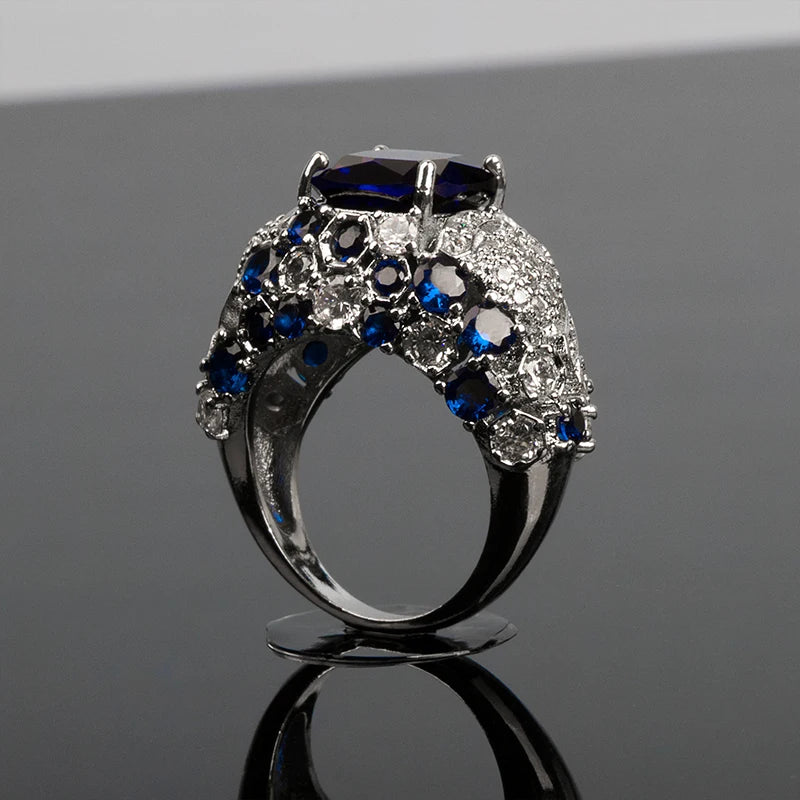 Elegant Silver 925 Ring For Charm Women With Oval Blue Sapphire Gemstones