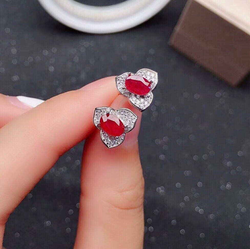 4mm*6mm Translucent Ruby 925 Silver Stud EarringsEarrings