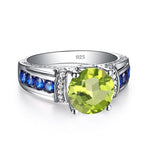 Solitaire Cut Peridot and Sapphire 925 Sterling Silver RingRing