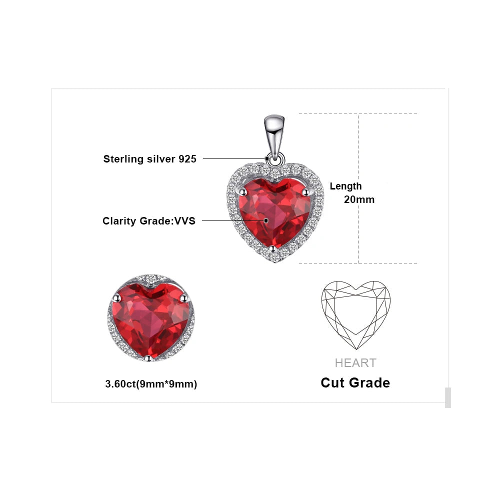 Heart Love Red Ruby 925 Sterling Silver Pendant Necklace