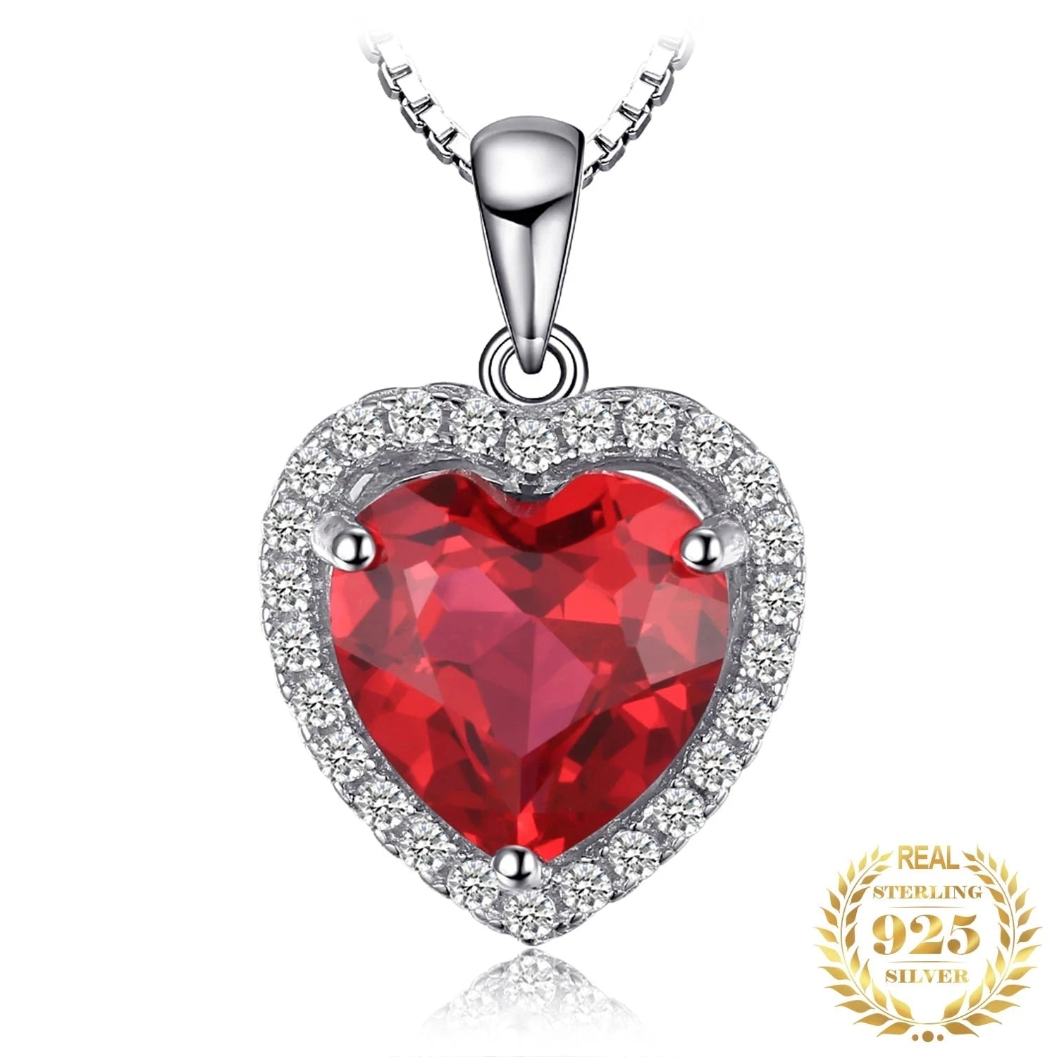 Heart Love Red Ruby 925 Sterling Silver Pendant NecklaceCHINA