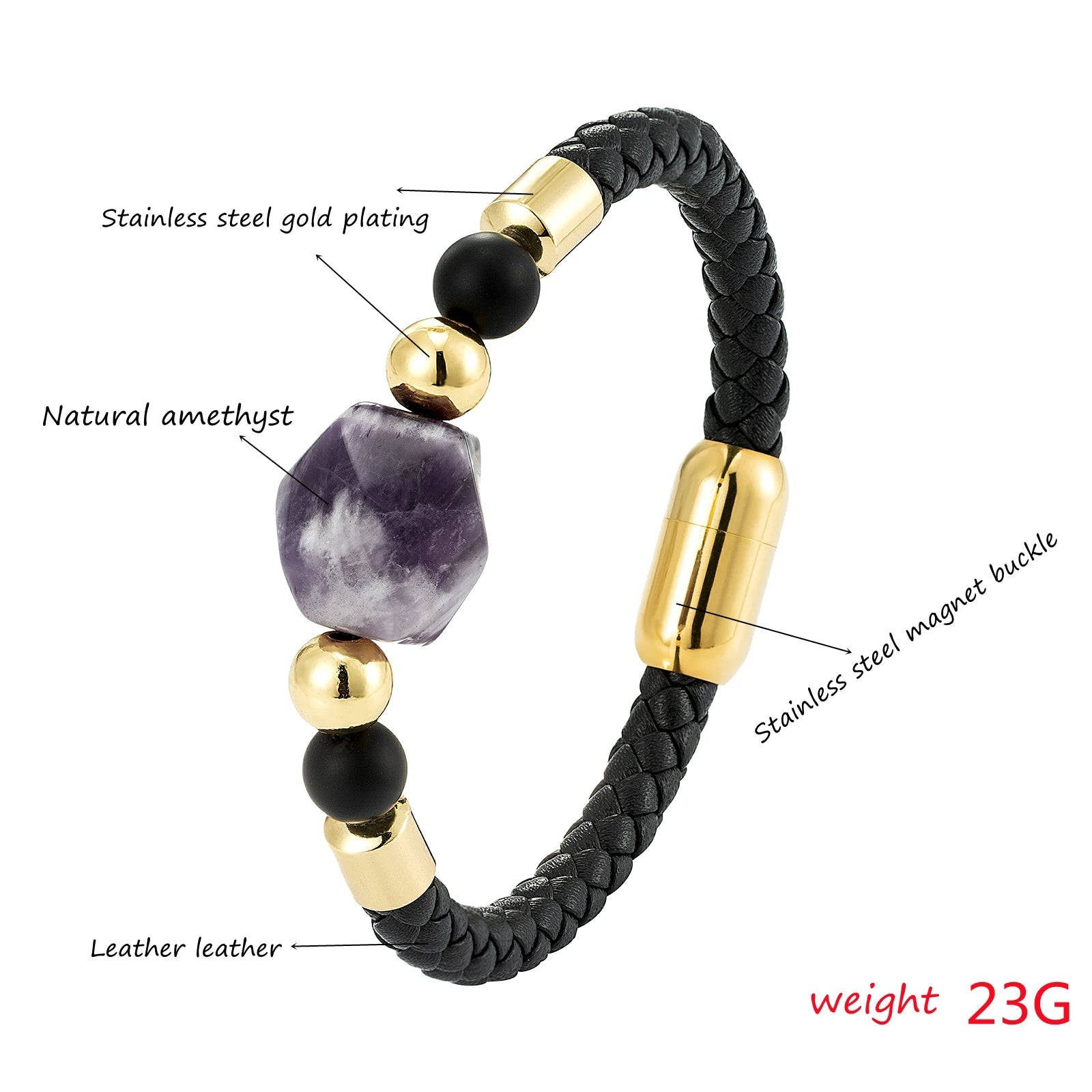 Geometric Shape Natural Amethyst Energy Bracelet