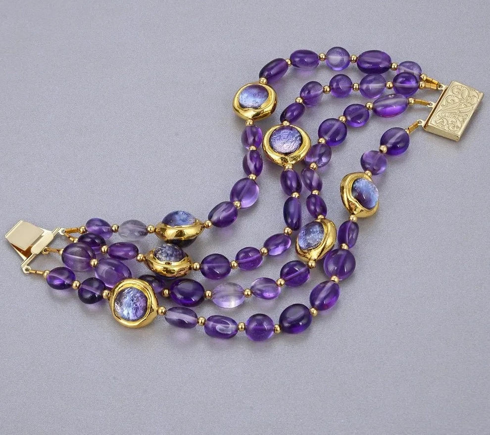 4Rows Natural Purple Amethysts Rough With Electroplated Edge