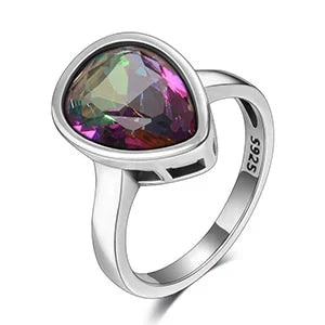 Genuine S925 Silver Jewelry Water Drop Rainbow Fire Mystic Topaz RingsR663MT-510