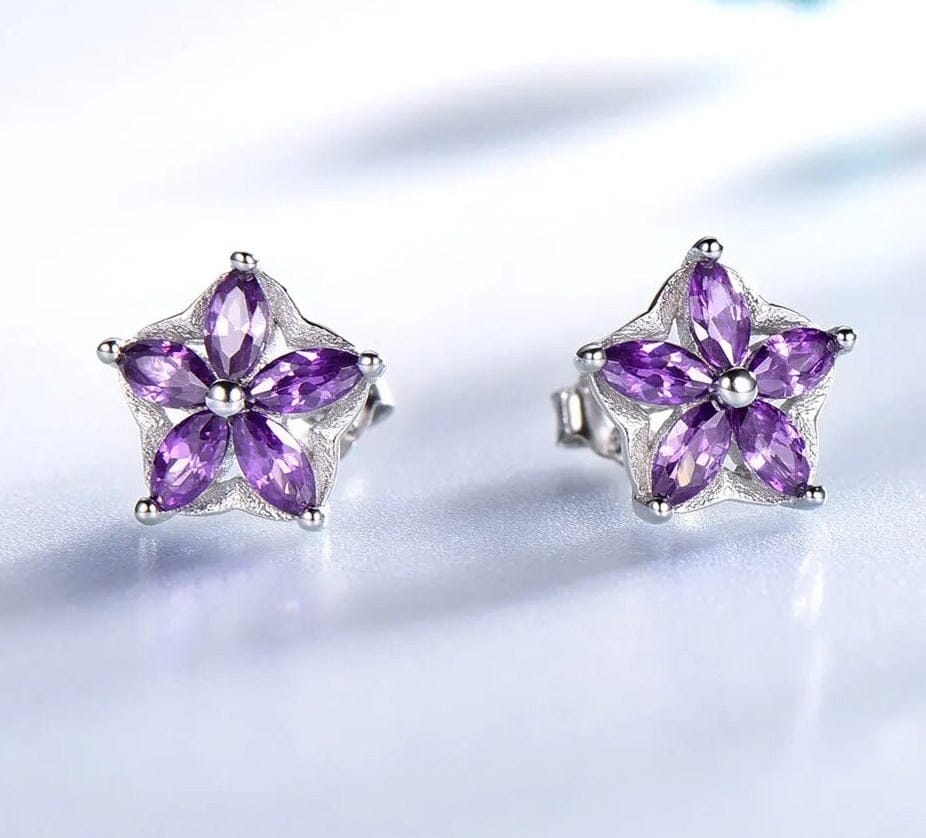 Amethyst Star Silver Stud EarringsEarrings