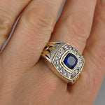 Luxury 925 Ring for Men Natural 2 Carat Sapphire with Diamond Jewelry