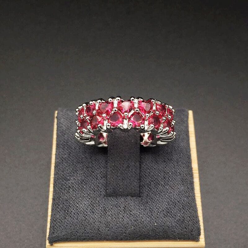 Tiny Hearts Shape Ruby Silver RingRing