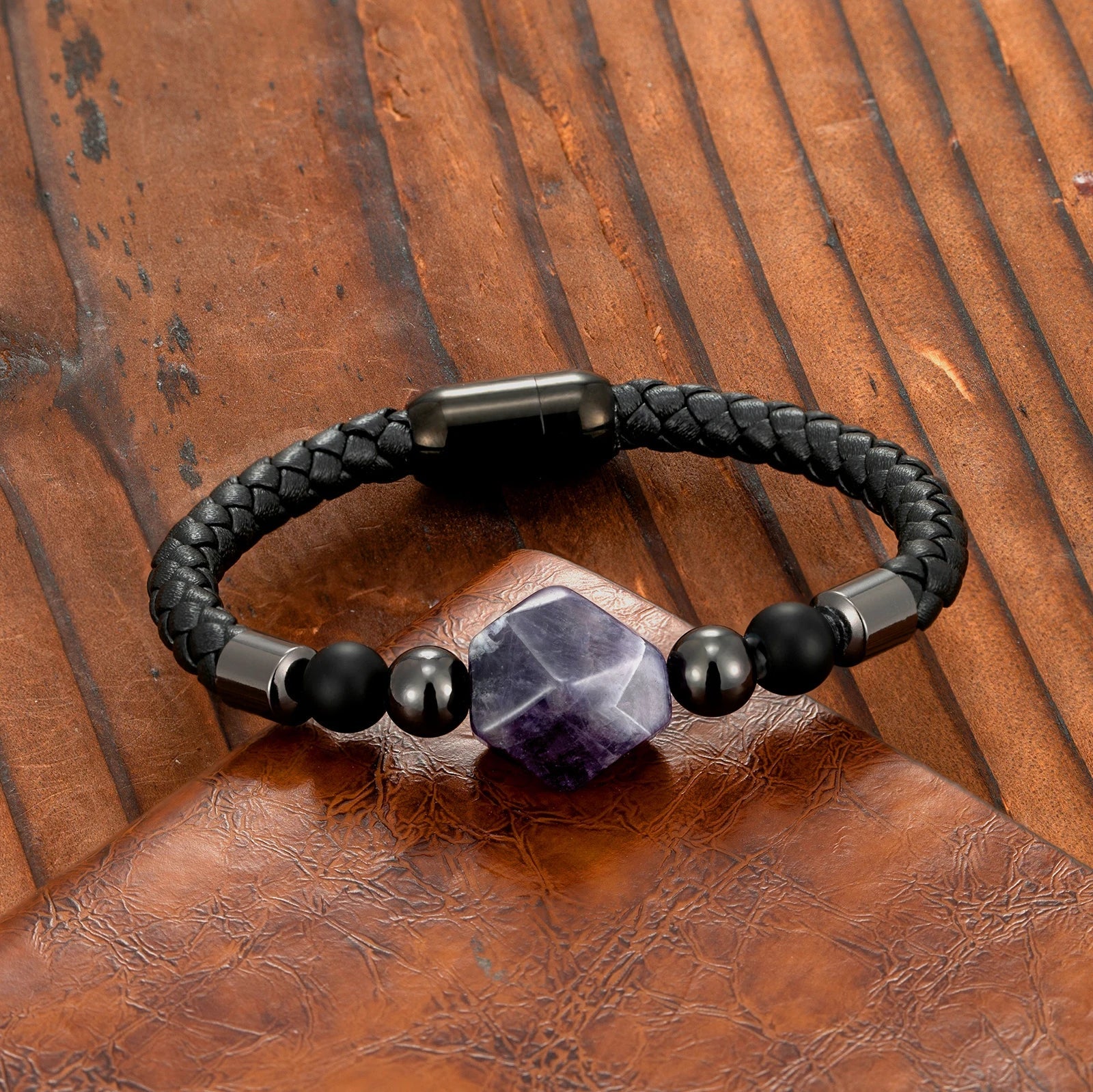 Geometric Shape Natural Amethyst Energy Bracelet