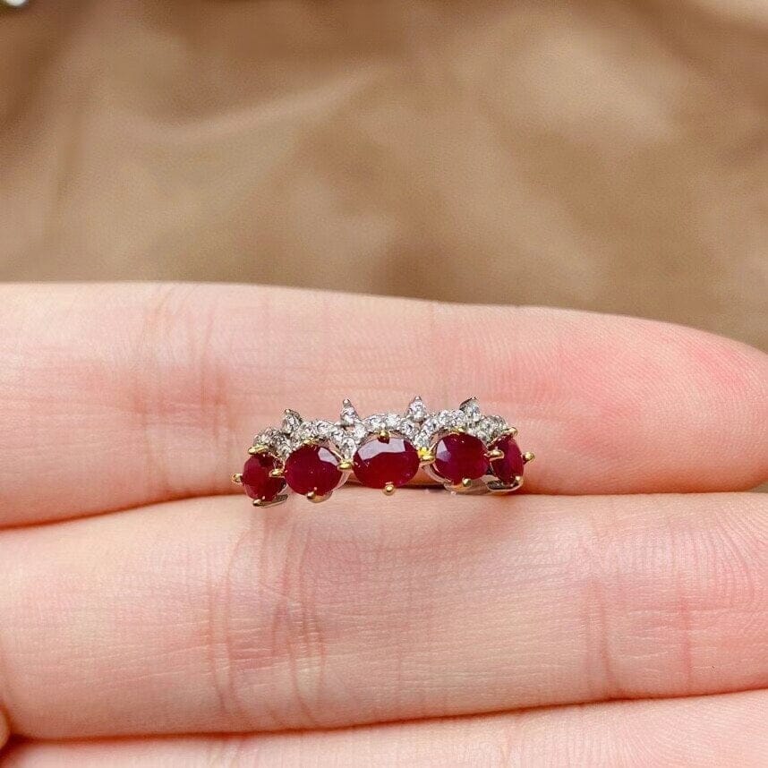 5 Pieces Natural Ruby 925 Sterling Silver RingRing