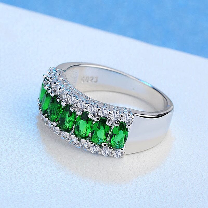 Emerald and Ruby Gemstone Silver RingRing
