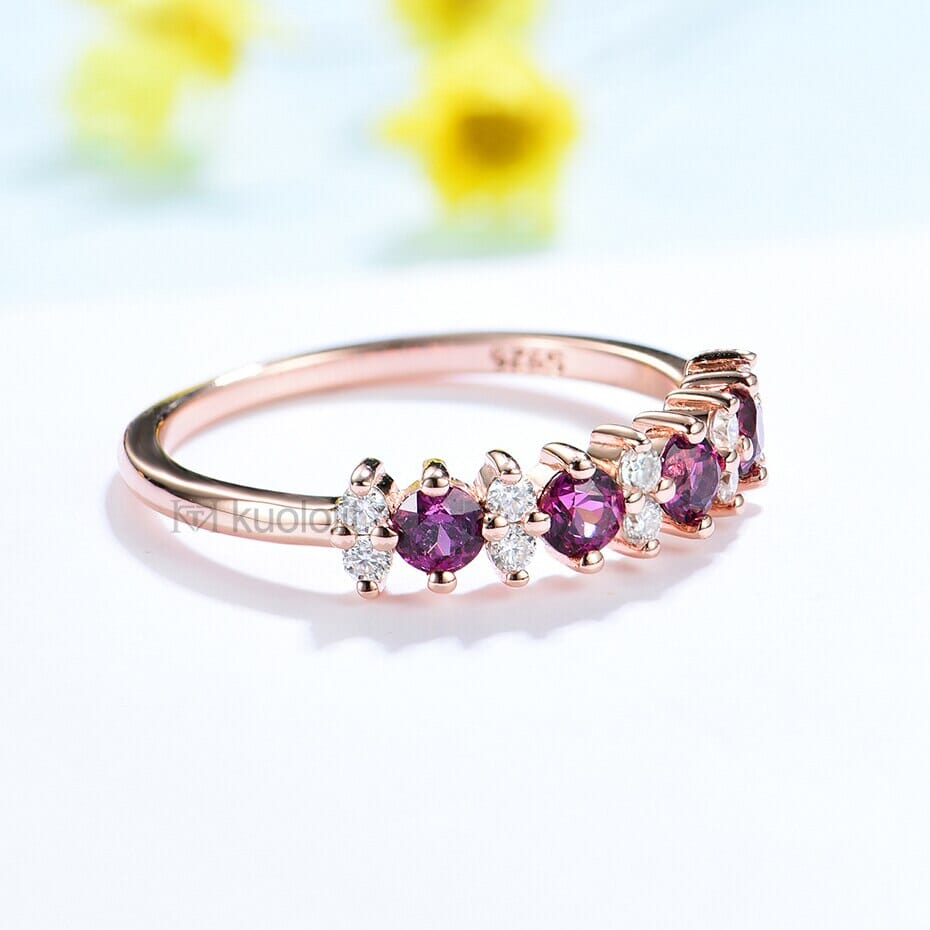 Peridot and Garnet Gemstones with Moissanite 925 Sterling Silver RingRing