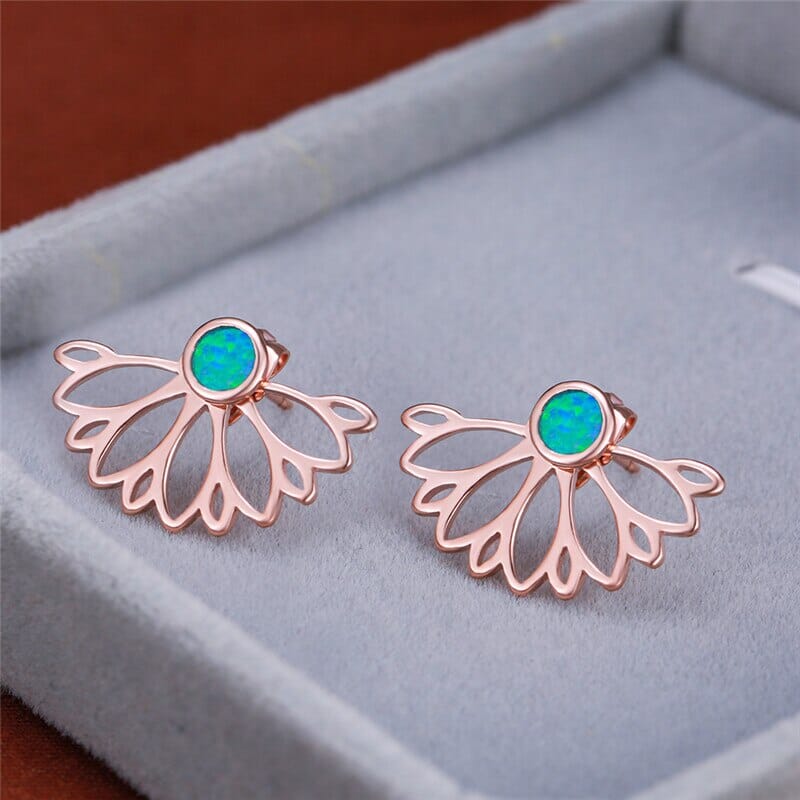 Geometric Three Color Fire Opal Stud EarringsEarringsRose Gold