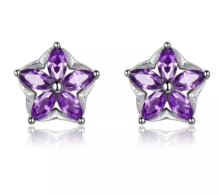 Amethyst Star Silver Stud EarringsEarrings