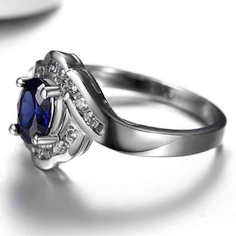 Classic 925 Silver Jewelry Ring Oval Sapphire Gemstones Finger Rings
