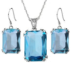 Jewelry Sets Aquamarine Sapphire Earrings Pendant Real 925 Sterling Silver Women