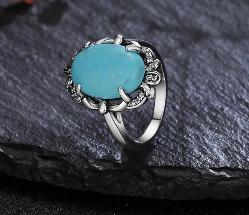 Natural Turquoise Lapis Lazuli Ring Luxury Fine 10*14MM Moonstone