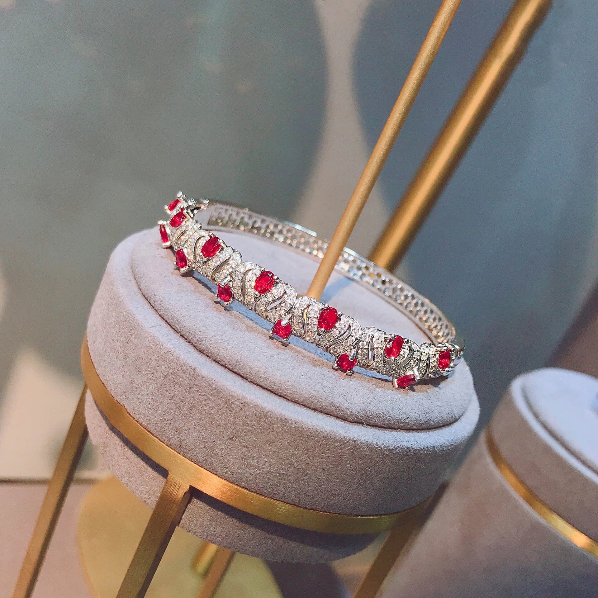 Luxury Ruby 925 Sterling Silver Bangle BraceletBracelet