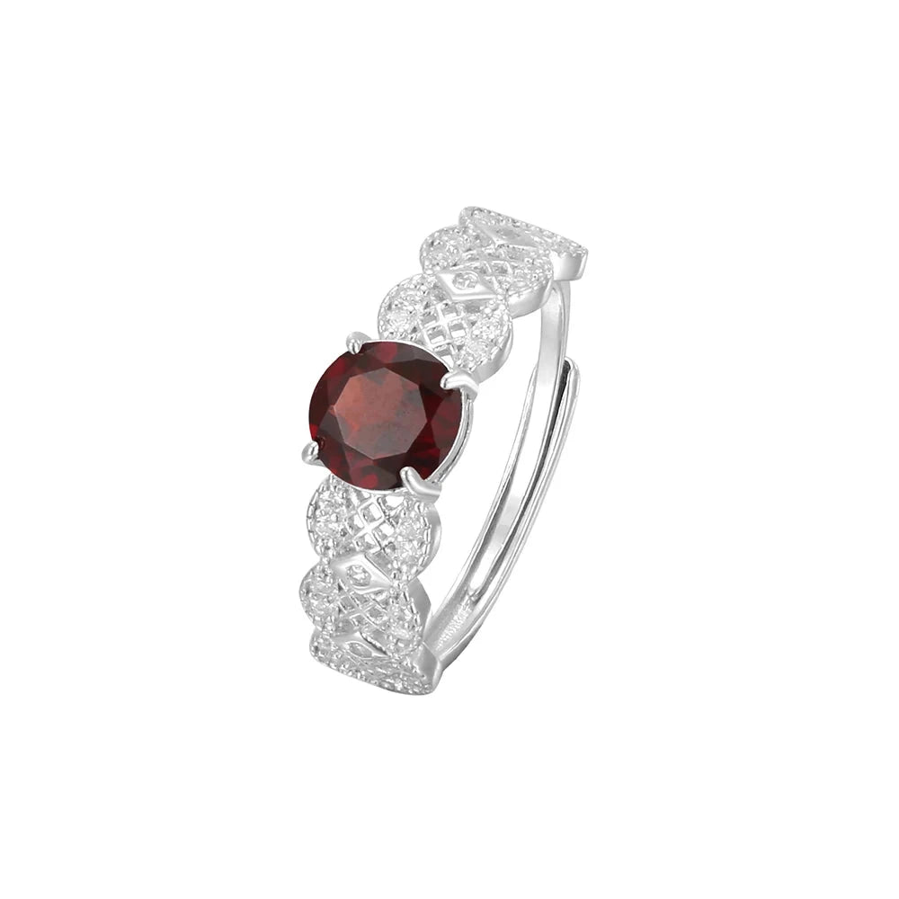 6.5mm Natural Garnet Stone S925 Silver Ring for Women Wedding BandsGarnet