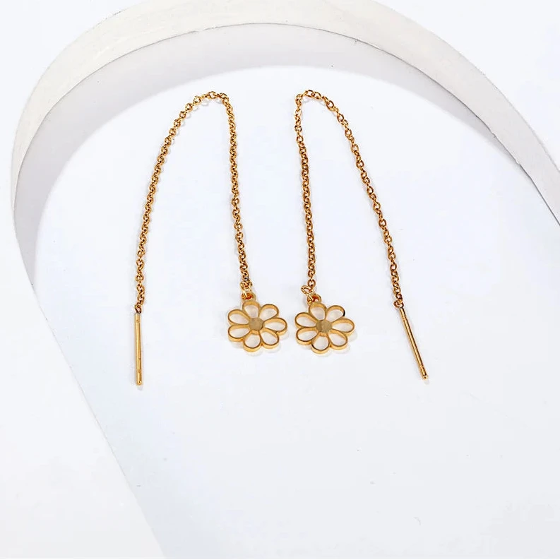 Elegant Gold Plated Flower Long Dangle Tassel Earrings for Women