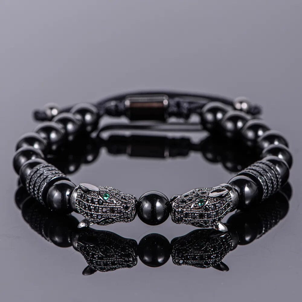 Double Leopard Head BraceletsBraceletBlackBright black cz