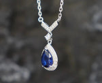 6*8MM Sapphire 925 Sterling Silver Pear Cut Pendant NecklaceNecklace