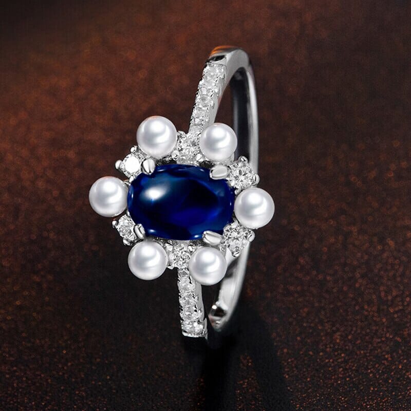 5*7mm 1CT Oval Cut Emerald, Ruby & Sapphire with Pearls Solid 925 Silver RingRingsapphire4