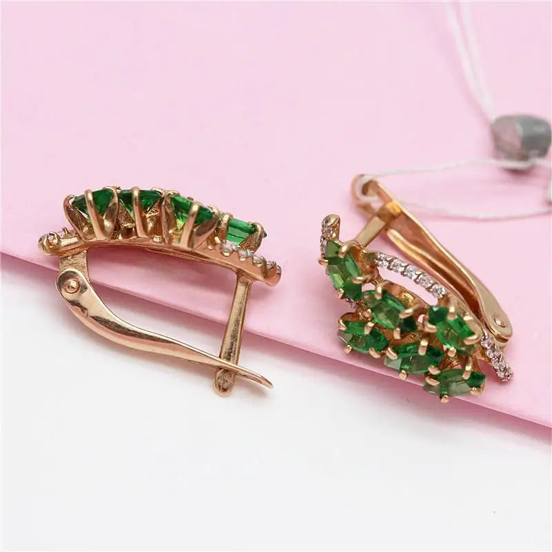 Gold Classic Inlaid Emerald Earrings For Women